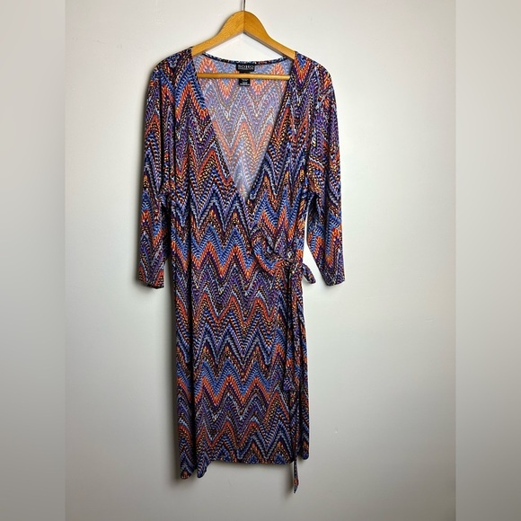 SOHO APPAREL Wrap Midi Dress Plus 2X Multicolor Liquid Fabric Long Sleeve Boho - Picture 1 of 13
